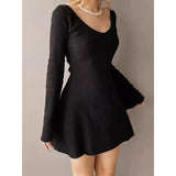 "Elegant Black V-Neck Long Sleeve Mini Dress for Women – Slim Fit, Sexy Autumn Winter Fashion" - Faith Affinity