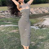 "Striped Knitted Bodycon Dress for Women - Slim Fit Sleeveless Summer Sundress, Casual Holiday Wrap Long Dress" - Faith Affinity