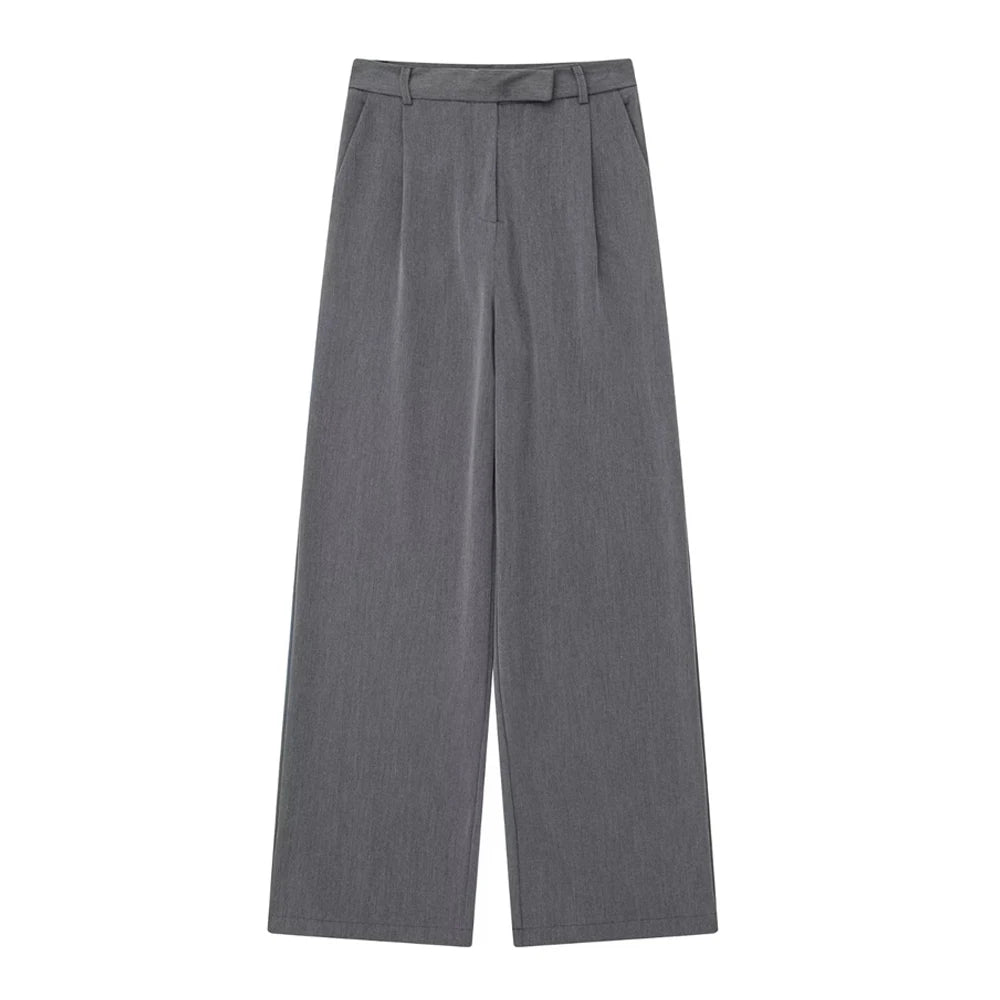 "TRAF Women's Vintage High Waist Wide Leg Pants with Front Darts & Pockets - Zipper Fly, Fashion Female Trousers"