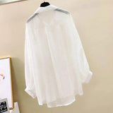 Women’s Summer Sunscreen Shirt - Elegant Perspective Thin Chiffon Blouse, Korean Harajuku See-Through Loose Top & Casual Cardigan - Faith Affinity