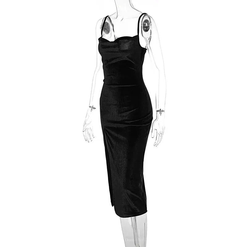 Women’s 2025 Autumn Winter Velvet Bodycon Midi Dress - Elegant Party, Club, and Evening Streetwear Wholesale