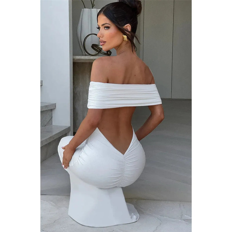 "Mozision Women's Strapless Backless Sexy Maxi Dress - Black Solid Off-Shoulder Sleeveless Bodycon Club Party Long Dress" - Faith Affinity