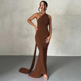 Hugcitar 2025 Women’s One-Shoulder Backless Ruched Maxi Dress - Sexy Adjustable Y2K Streetwear Festival Outfit - Faith Affinity