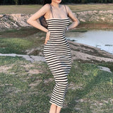 "Striped Knitted Bodycon Dress for Women - Slim Fit Sleeveless Summer Sundress, Casual Holiday Wrap Long Dress" - Faith Affinity