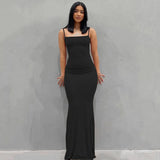 "2025 Summer Sexy Spaghetti Strap Maxi Dress for Women – Sleeveless Black Bodycon Trumpet Dress" - Faith Affinity