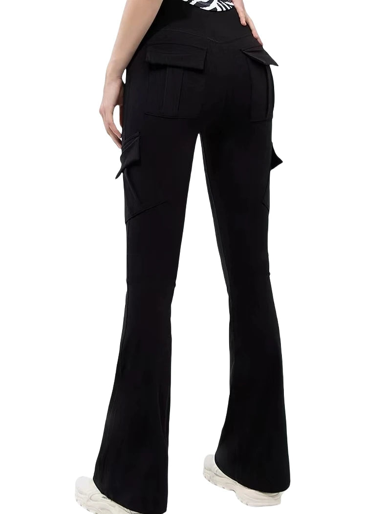 "Women's High-Stretch Wide Leg Yoga Pants - Naked Feeling Compression Fitness Leggings with Pockets for Workwear and Exercise"