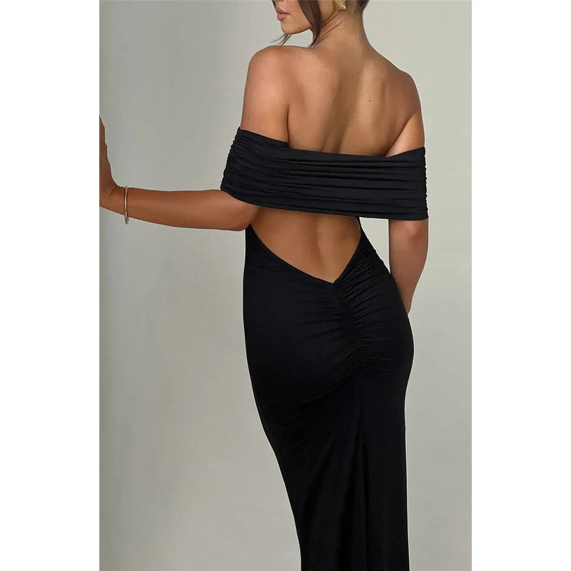 "Mozision Women's Strapless Backless Sexy Maxi Dress - Black Solid Off-Shoulder Sleeveless Bodycon Club Party Long Dress" - Faith Affinity