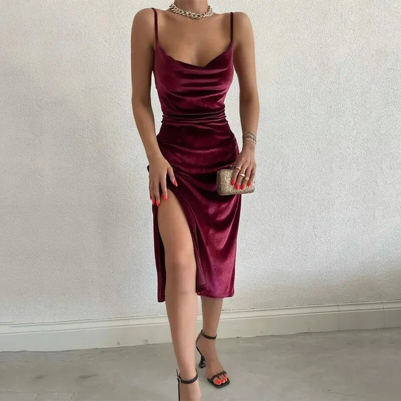 Women’s 2025 Autumn Winter Velvet Bodycon Midi Dress - Elegant Party, Club, and Evening Streetwear Wholesale