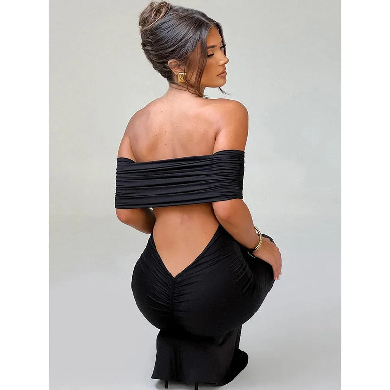 "Mozision Women's Strapless Backless Sexy Maxi Dress - Black Solid Off-Shoulder Sleeveless Bodycon Club Party Long Dress" - Faith Affinity