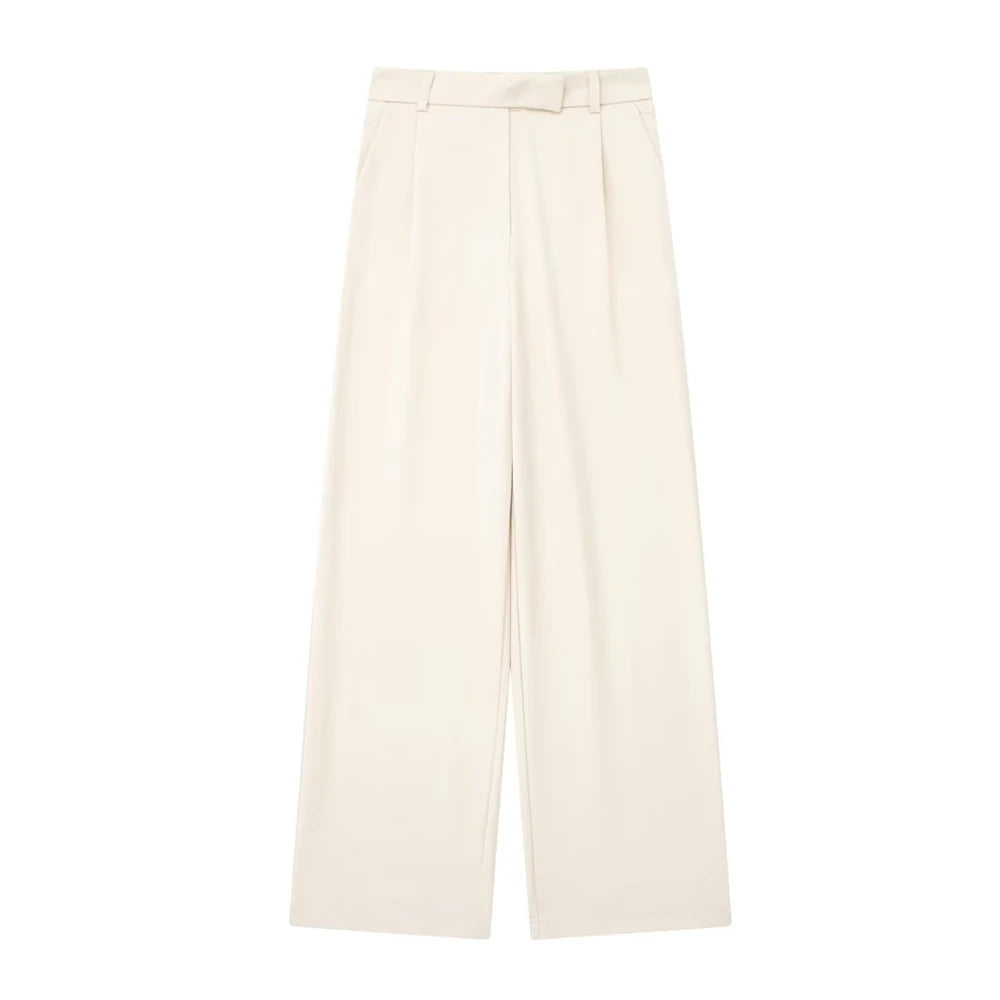 "TRAF Women's Vintage High Waist Wide Leg Pants with Front Darts & Pockets - Zipper Fly, Fashion Female Trousers"