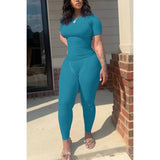 "Women's Lounge Wear Ribbed Casual 2-Piece Summer Shorts Set - Fashion Top & Elastic Leggings Outfits" - Faith Affinity