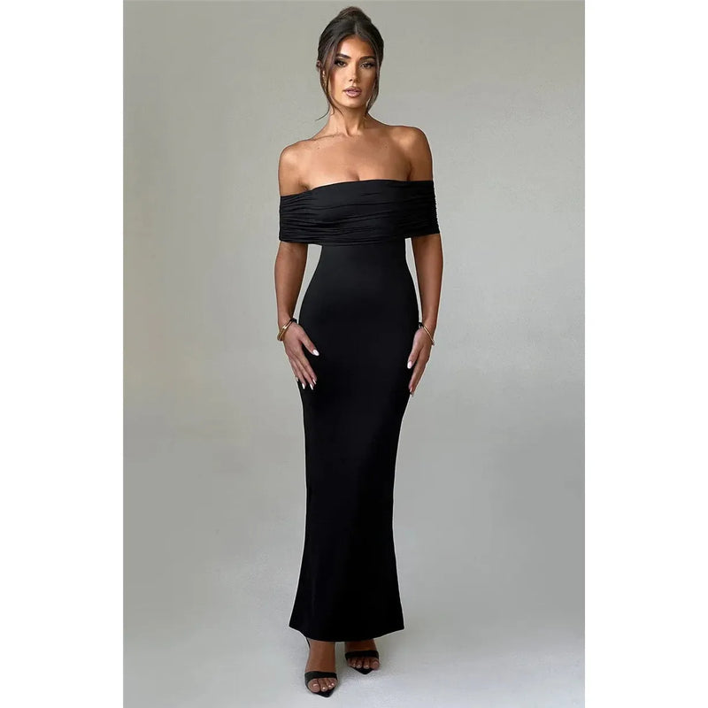 "Mozision Women's Strapless Backless Sexy Maxi Dress - Black Solid Off-Shoulder Sleeveless Bodycon Club Party Long Dress" - Faith Affinity