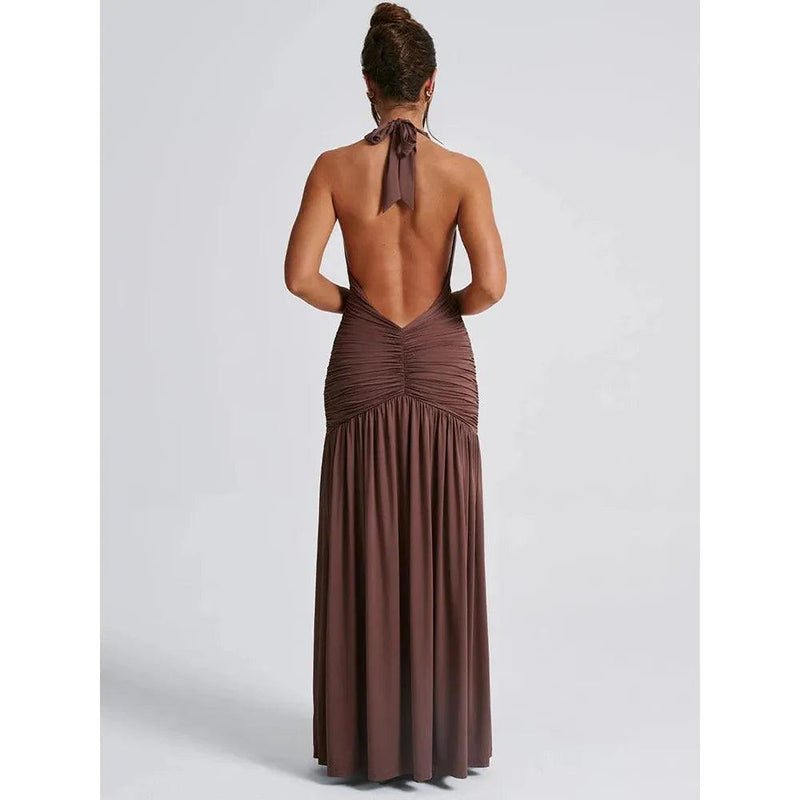 Mozision Women’s Halter Deep V-Neck Backless Maxi Dress - Sexy Sleeveless Thigh-High Split Elegant Long Dress - Faith Affinity