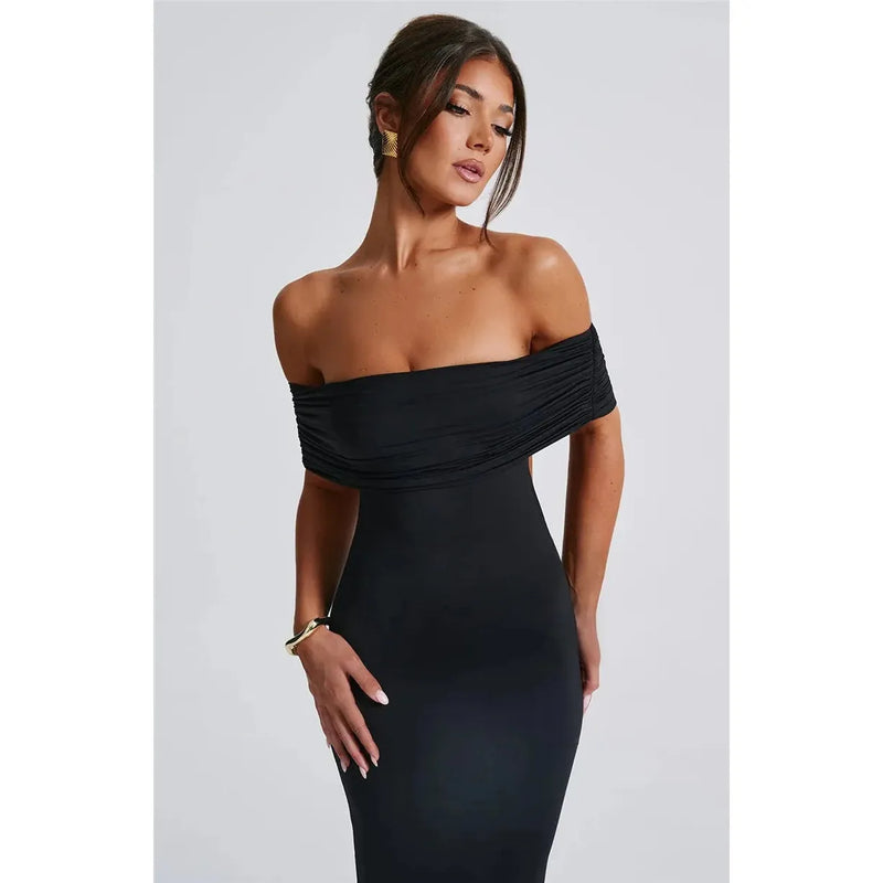 "Mozision Women's Strapless Backless Sexy Maxi Dress - Black Solid Off-Shoulder Sleeveless Bodycon Club Party Long Dress" - Faith Affinity