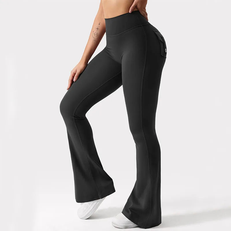 "Women's High-Stretch Wide Leg Yoga Pants - Naked Feeling Compression Fitness Leggings with Pockets for Workwear and Exercise"