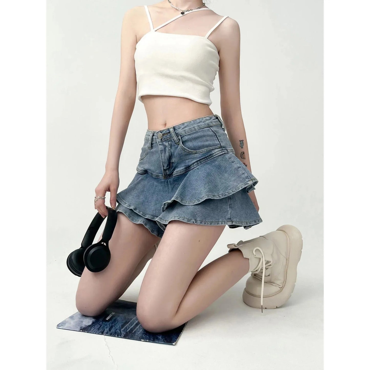 "Women’s High-Waisted Stretch Denim Skirt – Anti-Slip Double Denim Slimming A-Line Cake Skirt" - Faith Affinity