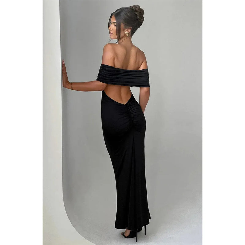 "Mozision Women's Strapless Backless Sexy Maxi Dress - Black Solid Off-Shoulder Sleeveless Bodycon Club Party Long Dress" - Faith Affinity