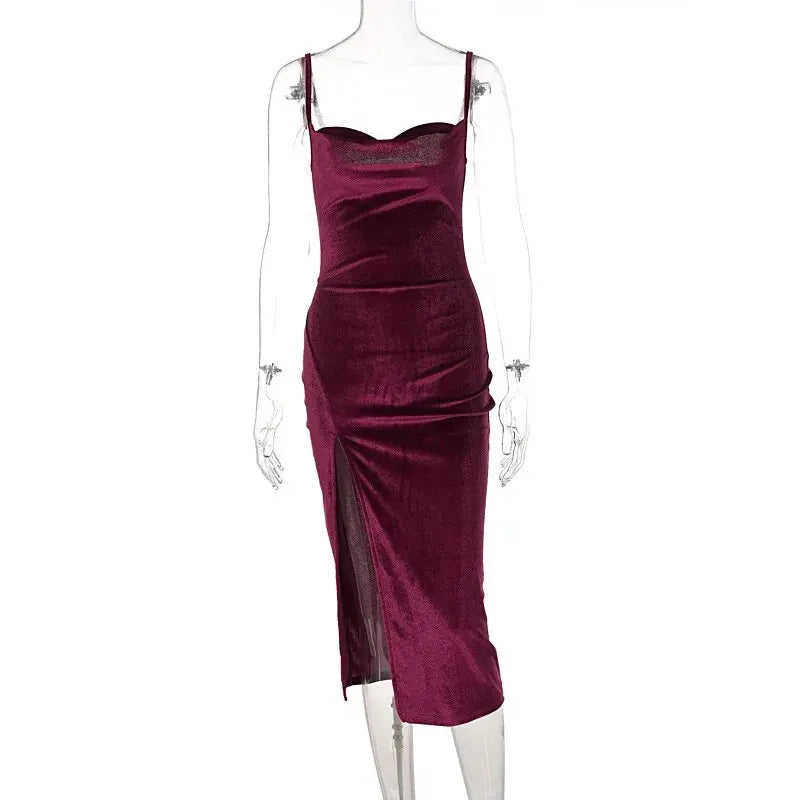 Women’s 2025 Autumn Winter Velvet Bodycon Midi Dress - Elegant Party, Club, and Evening Streetwear Wholesale