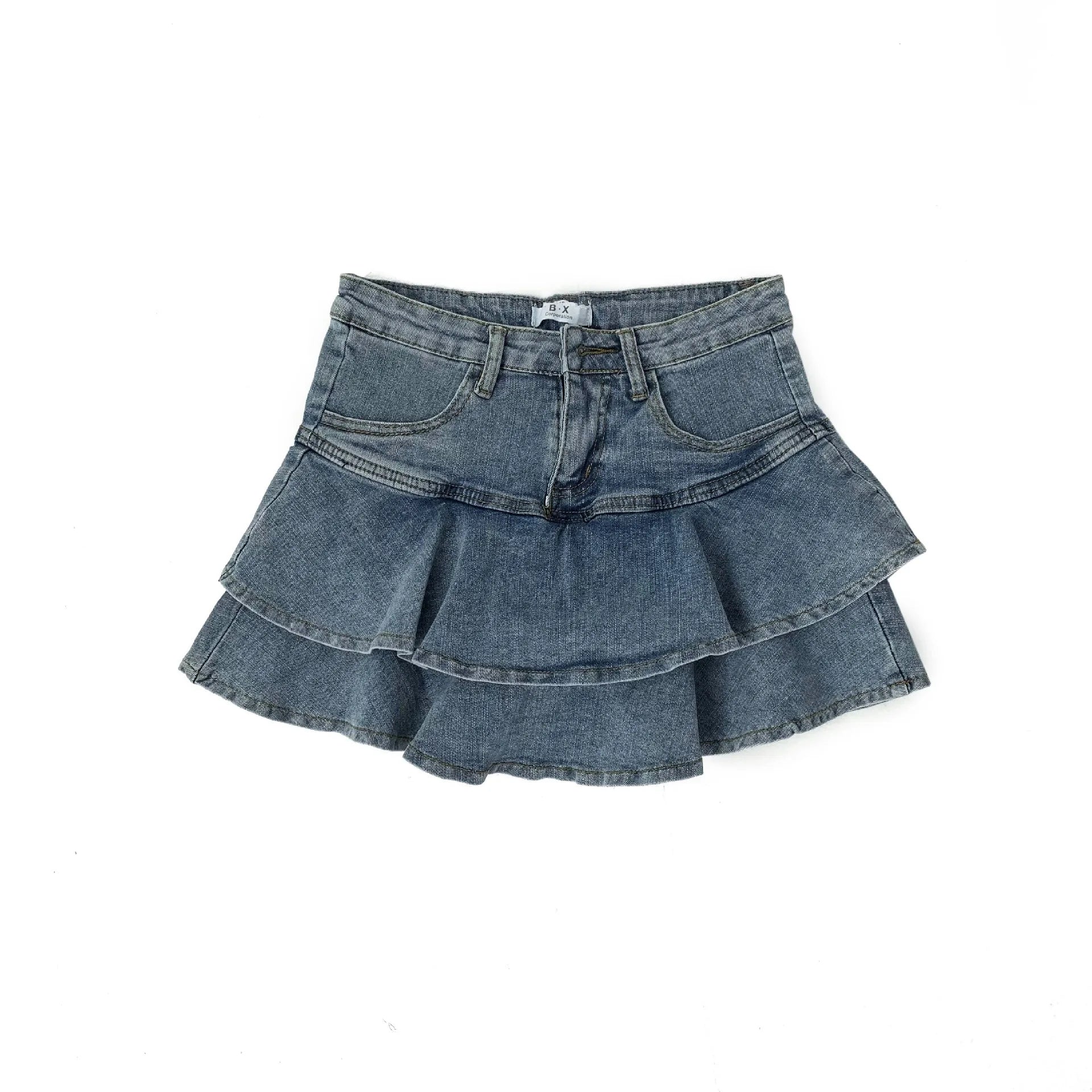 "Women’s High-Waisted Stretch Denim Skirt – Anti-Slip Double Denim Slimming A-Line Cake Skirt" - Faith Affinity