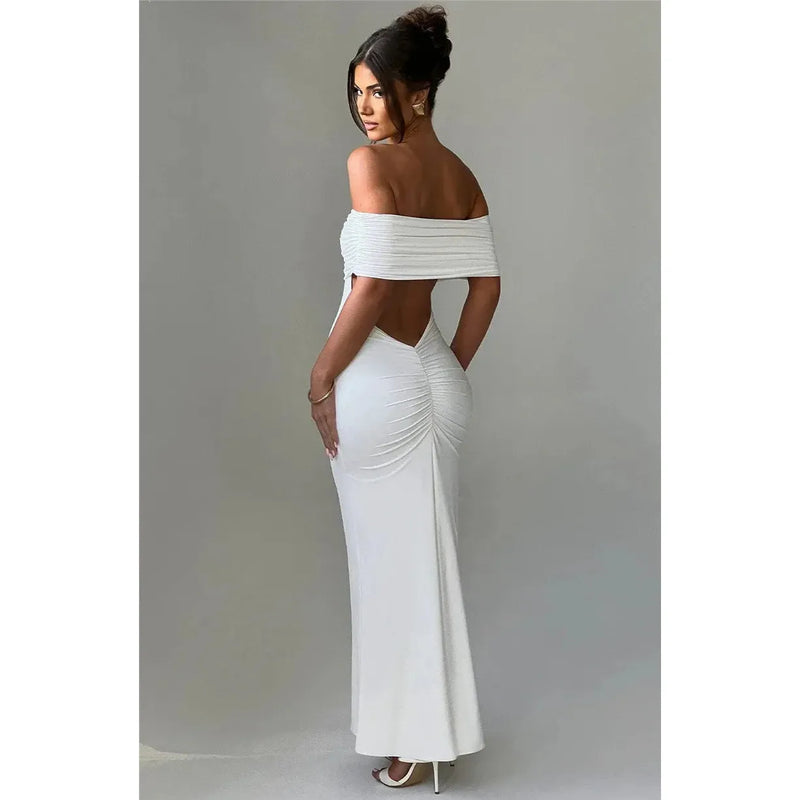 "Mozision Women's Strapless Backless Sexy Maxi Dress - Black Solid Off-Shoulder Sleeveless Bodycon Club Party Long Dress" - Faith Affinity