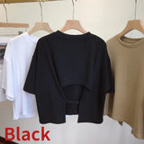 "Women's Backless Summer Crop Top - 2023 Korean Casual Loose Fit Round Neck Short-Sleeved T-Shirt for Sweet and Spicy Style" - Faith Affinity