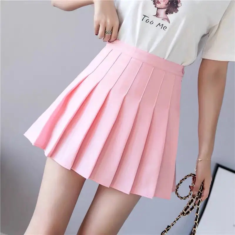 "Women's High Waist Pleated Mini Skirt - 2025 Summer Japanese School Kawaii Pink Plaid Harajuku Fashion" - Faith Affinity