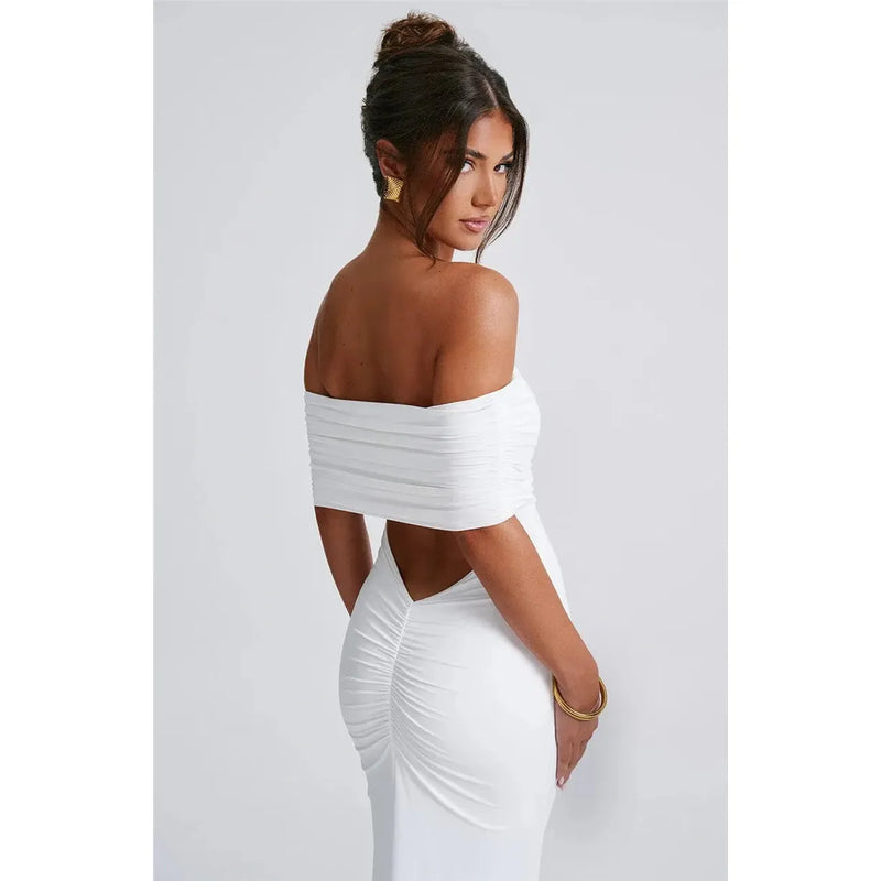 "Mozision Women's Strapless Backless Sexy Maxi Dress - Black Solid Off-Shoulder Sleeveless Bodycon Club Party Long Dress" - Faith Affinity