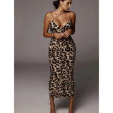 "2025 Women's Leopard Print Sleeveless V-Neck Midi Dress - Sexy Spring Streetwear Christmas Party Outfit, Fashionable Women’s Clothing" - Faith Affinity