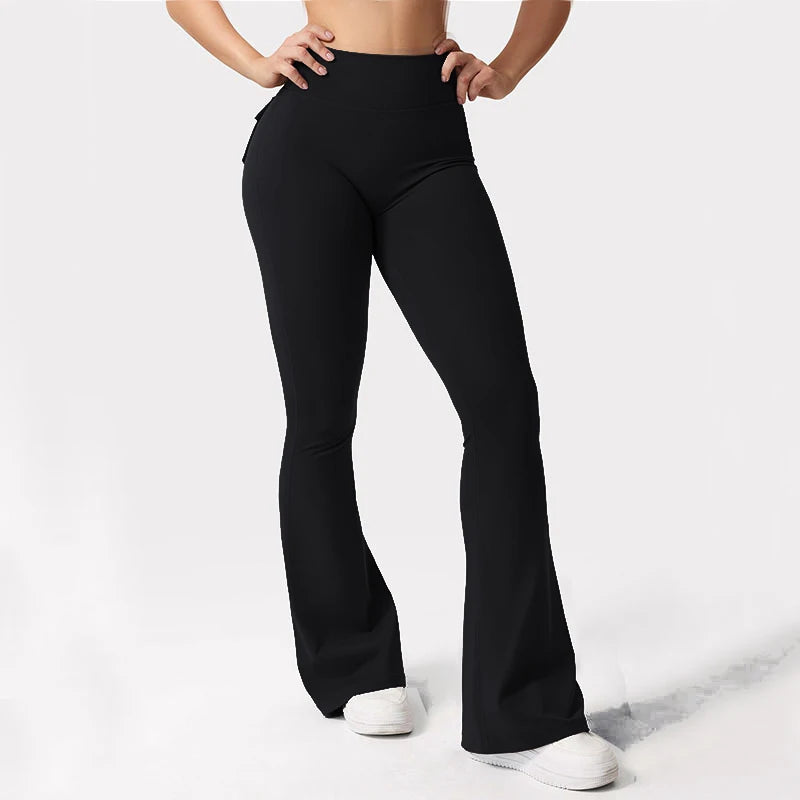 "Women's High-Stretch Wide Leg Yoga Pants - Naked Feeling Compression Fitness Leggings with Pockets for Workwear and Exercise"