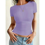 "Women's Scoop Neck Short Sleeve Crop Top - Slim Fit Summer T-Shirts, Cute Y2K Clothing 2025 Fashion" - Faith Affinity