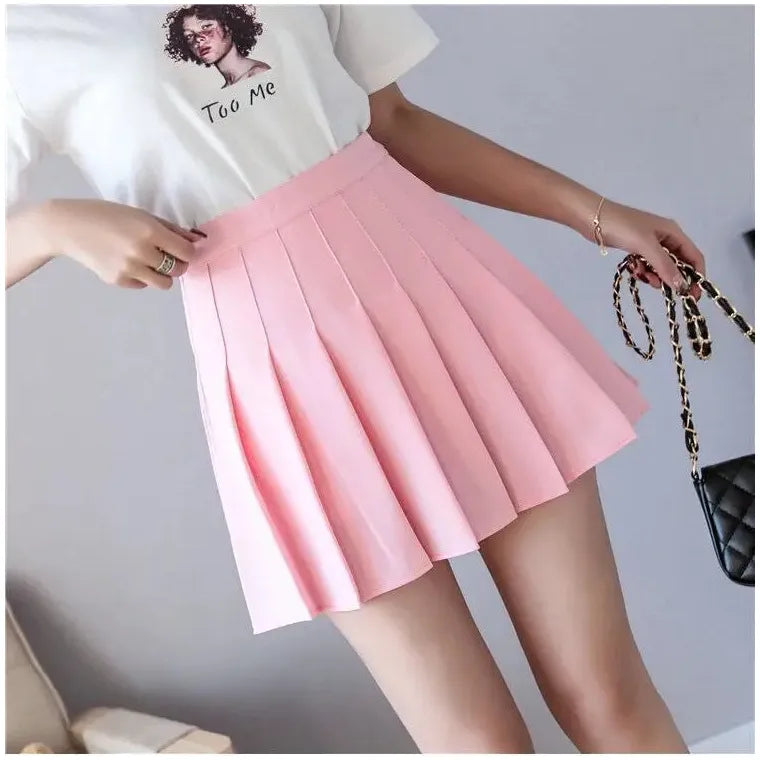 "Women's High Waist Pleated Mini Skirt - 2025 Summer Japanese School Kawaii Pink Plaid Harajuku Fashion" - Faith Affinity