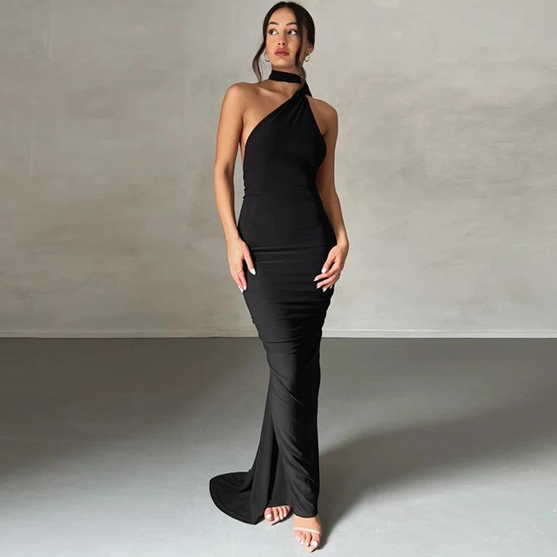 Hugcitar 2025 Women’s One-Shoulder Backless Ruched Maxi Dress - Sexy Adjustable Y2K Streetwear Festival Outfit - Faith Affinity