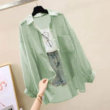 Women’s Summer Sunscreen Shirt - Elegant Perspective Thin Chiffon Blouse, Korean Harajuku See-Through Loose Top & Casual Cardigan - Faith Affinity