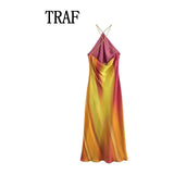 TRAF 2024 Women’s Summer Retro Halter Tie-Dye Dress - Bohemian Style Sleeveless Elegant Fashion Dress - Faith Affinity