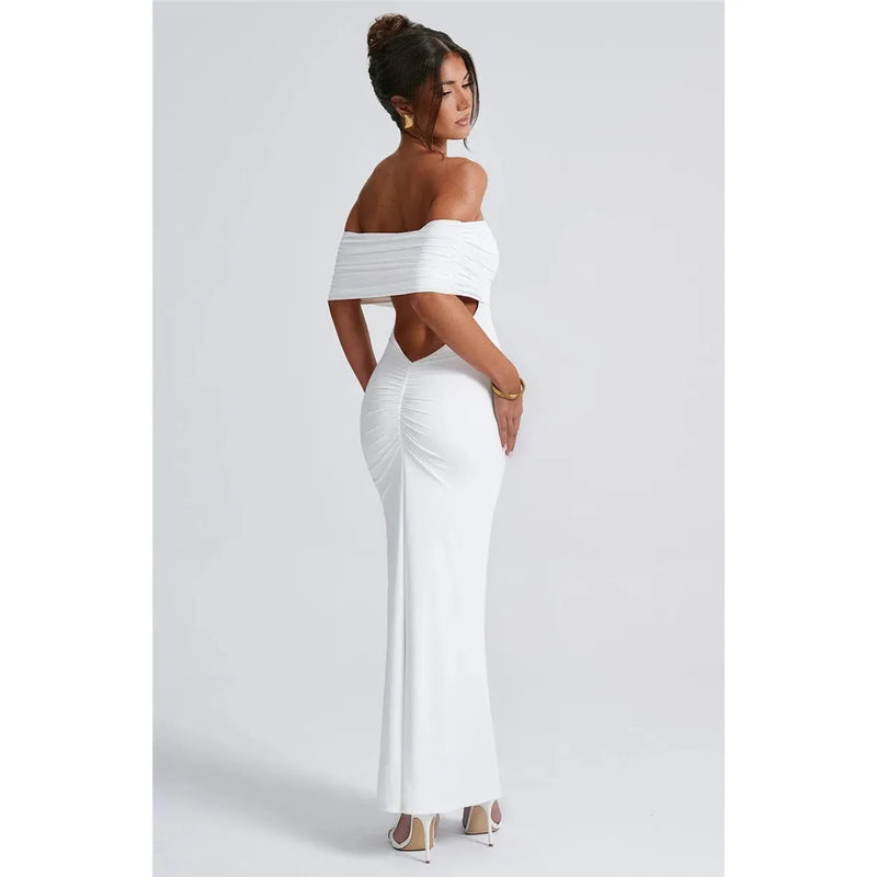 "Mozision Women's Strapless Backless Sexy Maxi Dress - Black Solid Off-Shoulder Sleeveless Bodycon Club Party Long Dress" - Faith Affinity