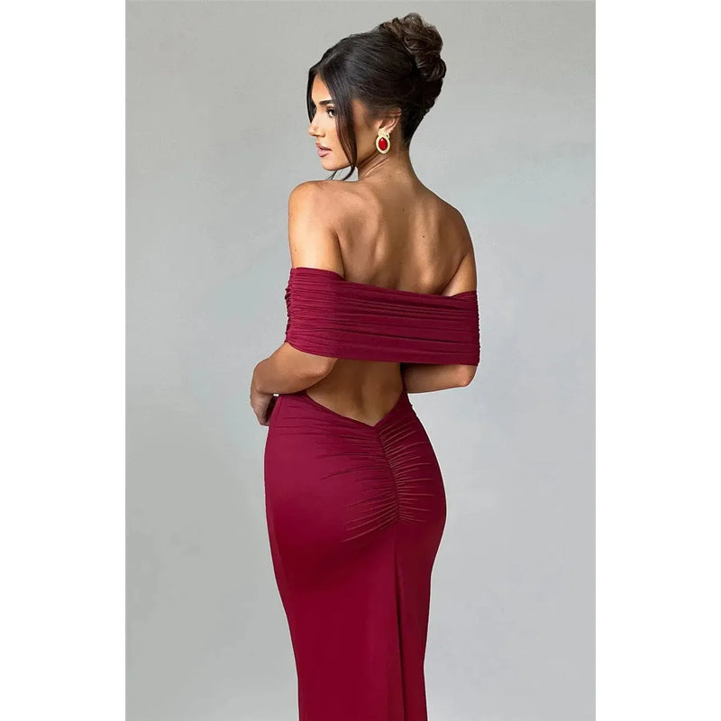 "Mozision Women's Strapless Backless Sexy Maxi Dress - Black Solid Off-Shoulder Sleeveless Bodycon Club Party Long Dress" - Faith Affinity