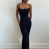 "2025 Summer Sexy Spaghetti Strap Maxi Dress for Women – Sleeveless Black Bodycon Trumpet Dress" - Faith Affinity