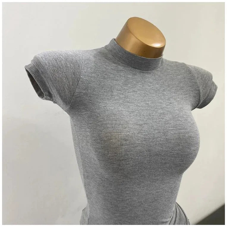 "Women's Half-High Collar Slim Fit T-Shirt - Korean Transparent Short Sleeve Elastic Solid Bottoming Shirt, Sexy Fashion Top" - Faith Affinity