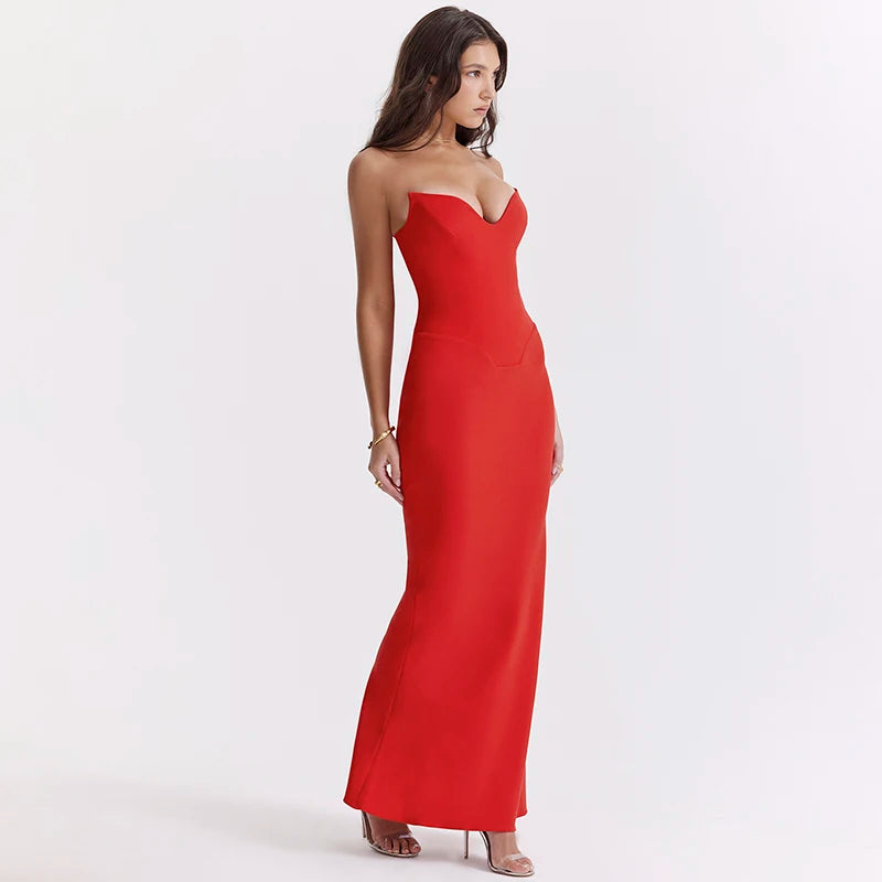 "WannaThis Women's Strapless Corset Midi Dress - Sleeveless Backless Bodycon Prom Dress, Sexy Elegant Evening Formal Streetwear 2025"