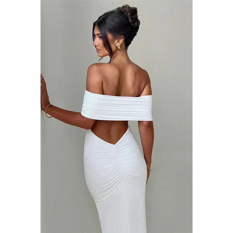 "Mozision Women's Strapless Backless Sexy Maxi Dress - Black Solid Off-Shoulder Sleeveless Bodycon Club Party Long Dress" - Faith Affinity