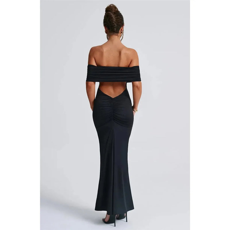 "Mozision Women's Strapless Backless Sexy Maxi Dress - Black Solid Off-Shoulder Sleeveless Bodycon Club Party Long Dress" - Faith Affinity