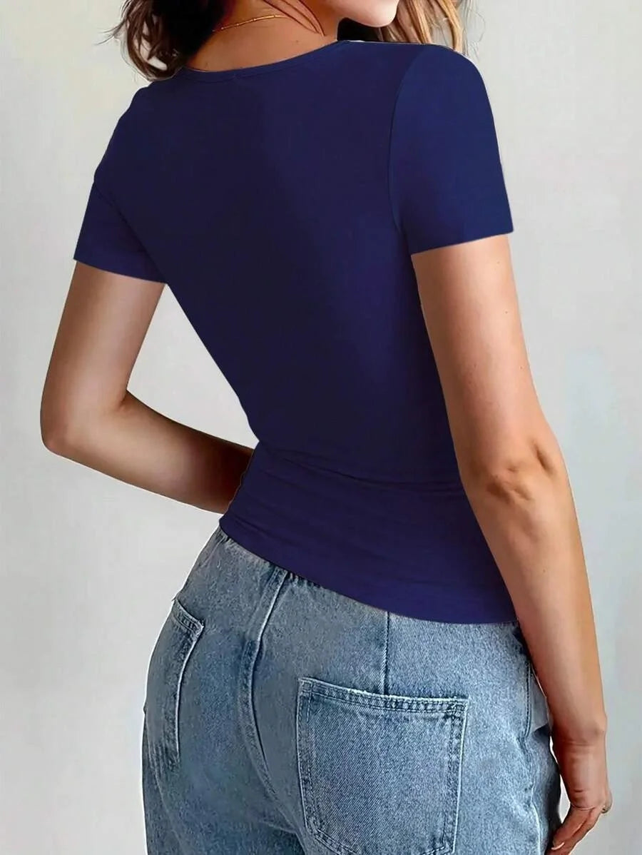 "Women's Scoop Neck Short Sleeve Crop Top - Slim Fit Summer T-Shirts, Cute Y2K Clothing 2025 Fashion"