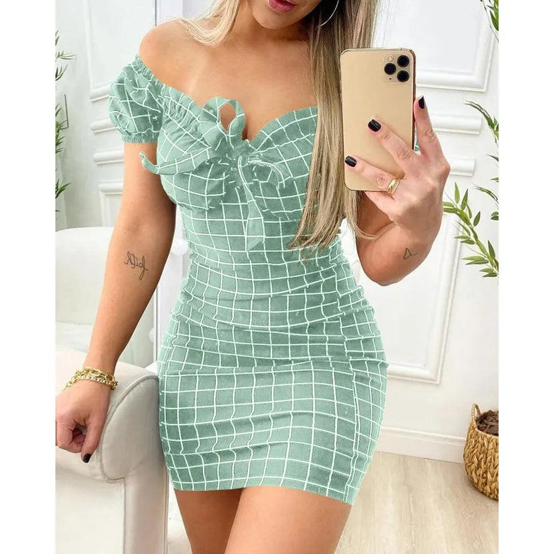 Women’s Sexy Summer Dress - Cross Border Grid Print Short Skirt, Package Buttocks Design Fashion Dress - Faith Affinity