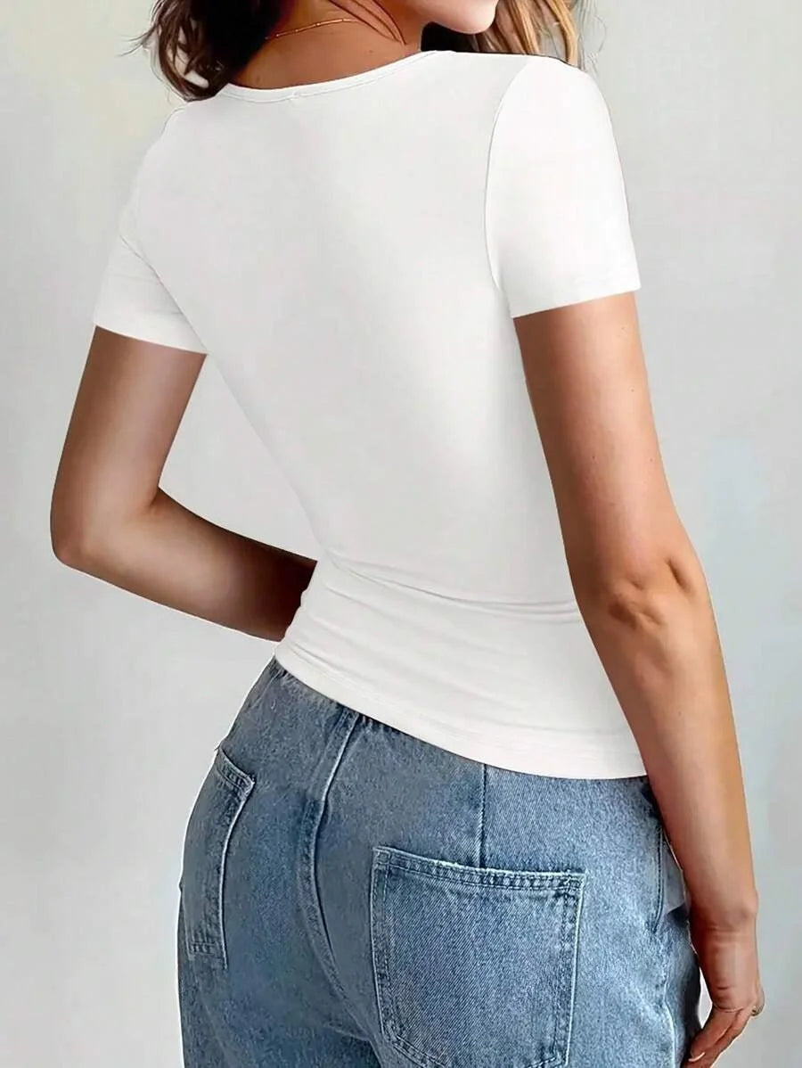 "Women's Scoop Neck Short Sleeve Crop Top - Slim Fit Summer T-Shirts, Cute Y2K Clothing 2025 Fashion"