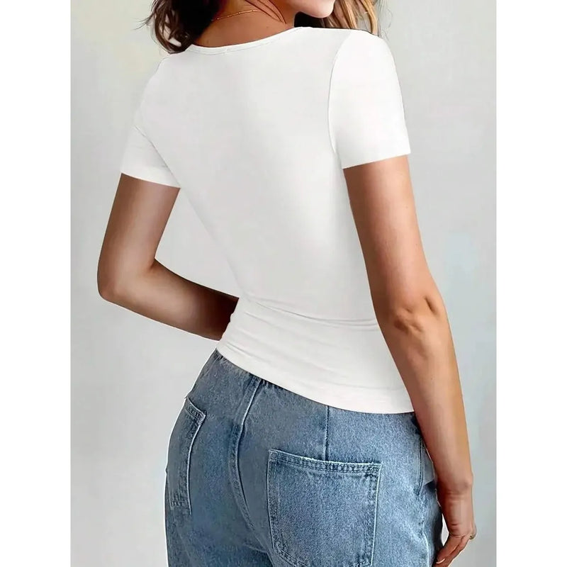 "Women's Scoop Neck Short Sleeve Crop Top - Slim Fit Summer T-Shirts, Cute Y2K Clothing 2025 Fashion" - Faith Affinity