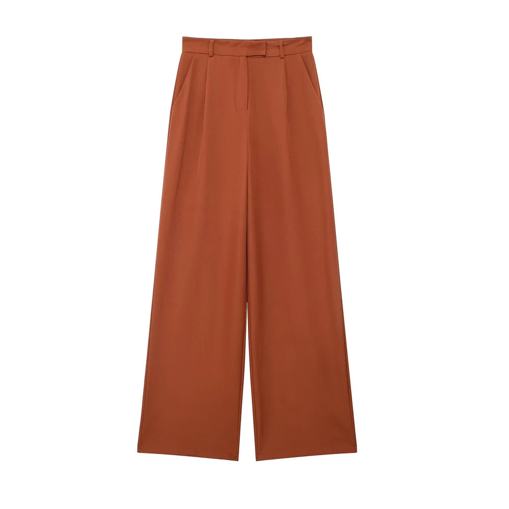 "TRAF Women's Vintage High Waist Wide Leg Pants with Front Darts & Pockets - Zipper Fly, Fashion Female Trousers"