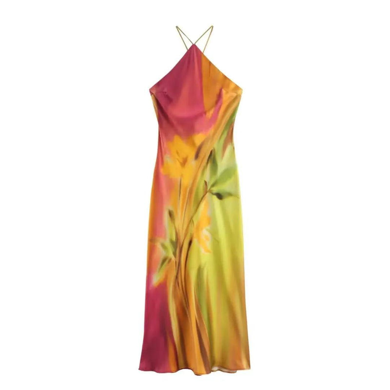 TRAF 2024 Women’s Summer Retro Halter Tie-Dye Dress - Bohemian Style Sleeveless Elegant Fashion Dress - Faith Affinity