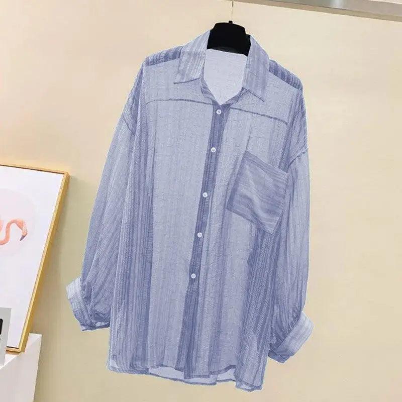 Women’s Summer Sunscreen Shirt - Elegant Perspective Thin Chiffon Blouse, Korean Harajuku See-Through Loose Top & Casual Cardigan - Faith Affinity