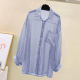 Women’s Summer Sunscreen Shirt - Elegant Perspective Thin Chiffon Blouse, Korean Harajuku See-Through Loose Top & Casual Cardigan - Faith Affinity