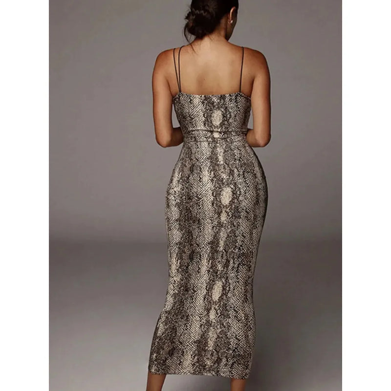 "2025 Women's Leopard Print Sleeveless V-Neck Midi Dress - Sexy Spring Streetwear Christmas Party Outfit, Fashionable Women’s Clothing" - Faith Affinity